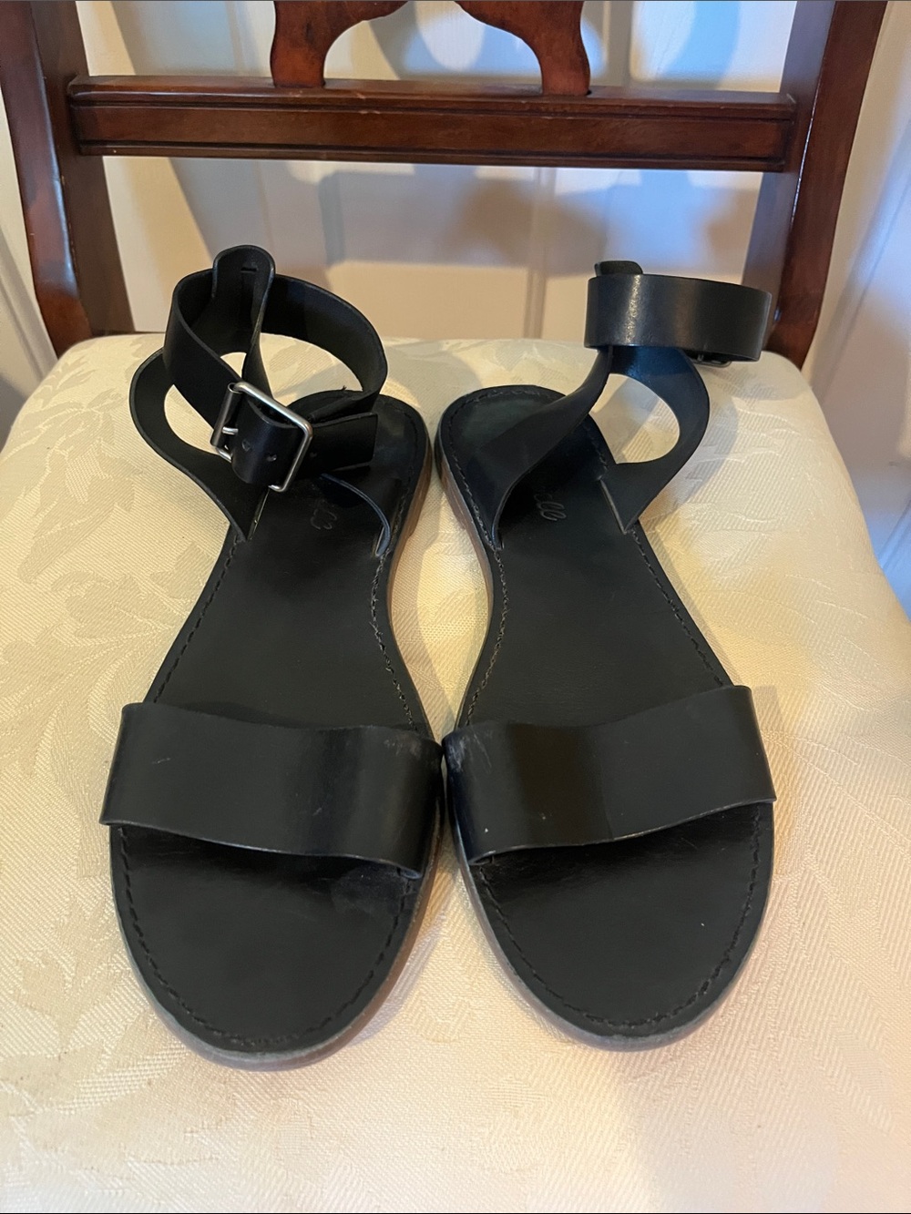 Madewell Black Leather Ankle Strap Flat Sandals Women’s Size 8